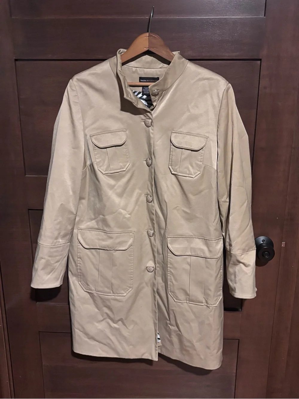 Dana Buchman Beige Collarless Trench Coat
